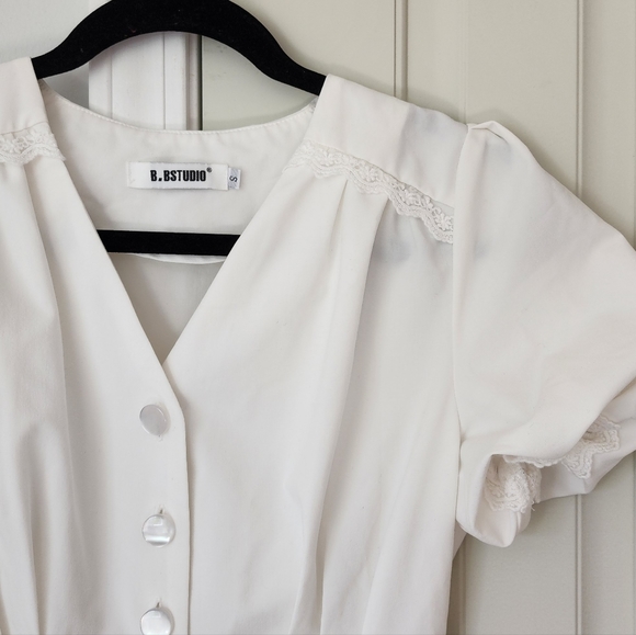 B.BStudio White A-Line Lace Detail Puff Sleeve Mini Dress S - Picture 6 of 10